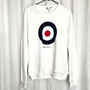 New Ben Sherman Men's White Target Print Medium Crew Neck Sporty Sweater